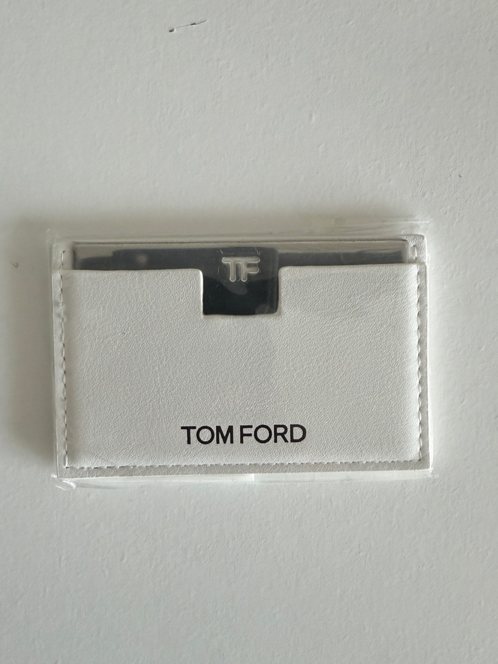 Tom Ford White Leather Card Holder with slide out Mirror - new